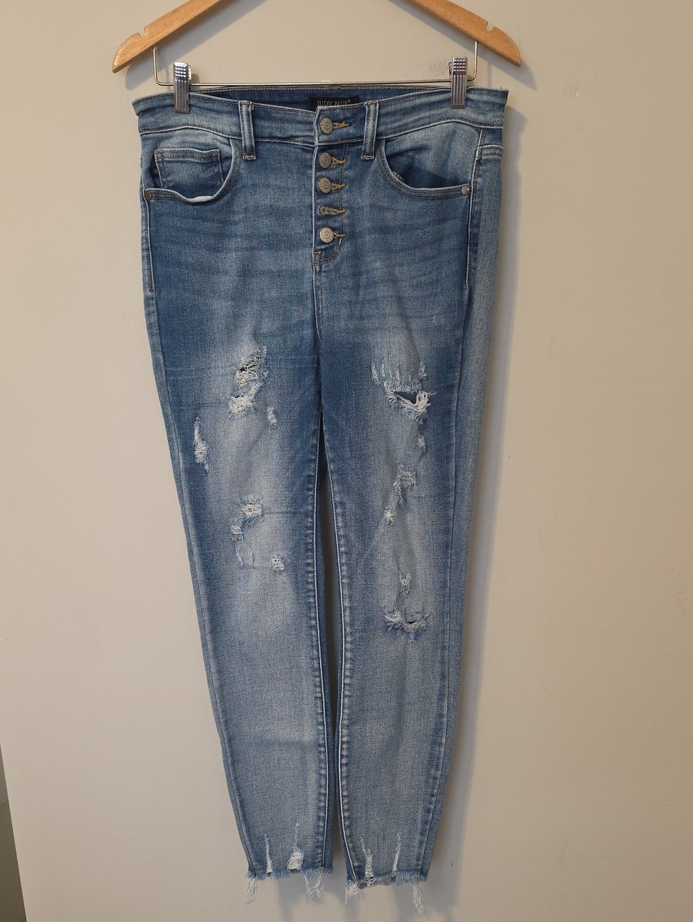 Judy Blue High Rise Distressed Button Fly Skinny Jeans